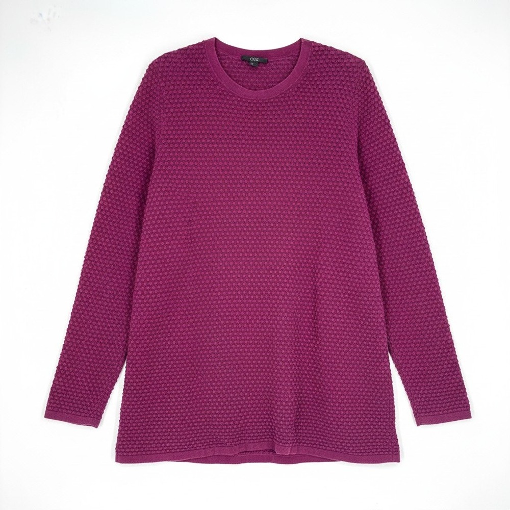 COS Pullover Tunic Sweater‎ Bubble Textured Knit Crew Neck Cotton Burgundy M